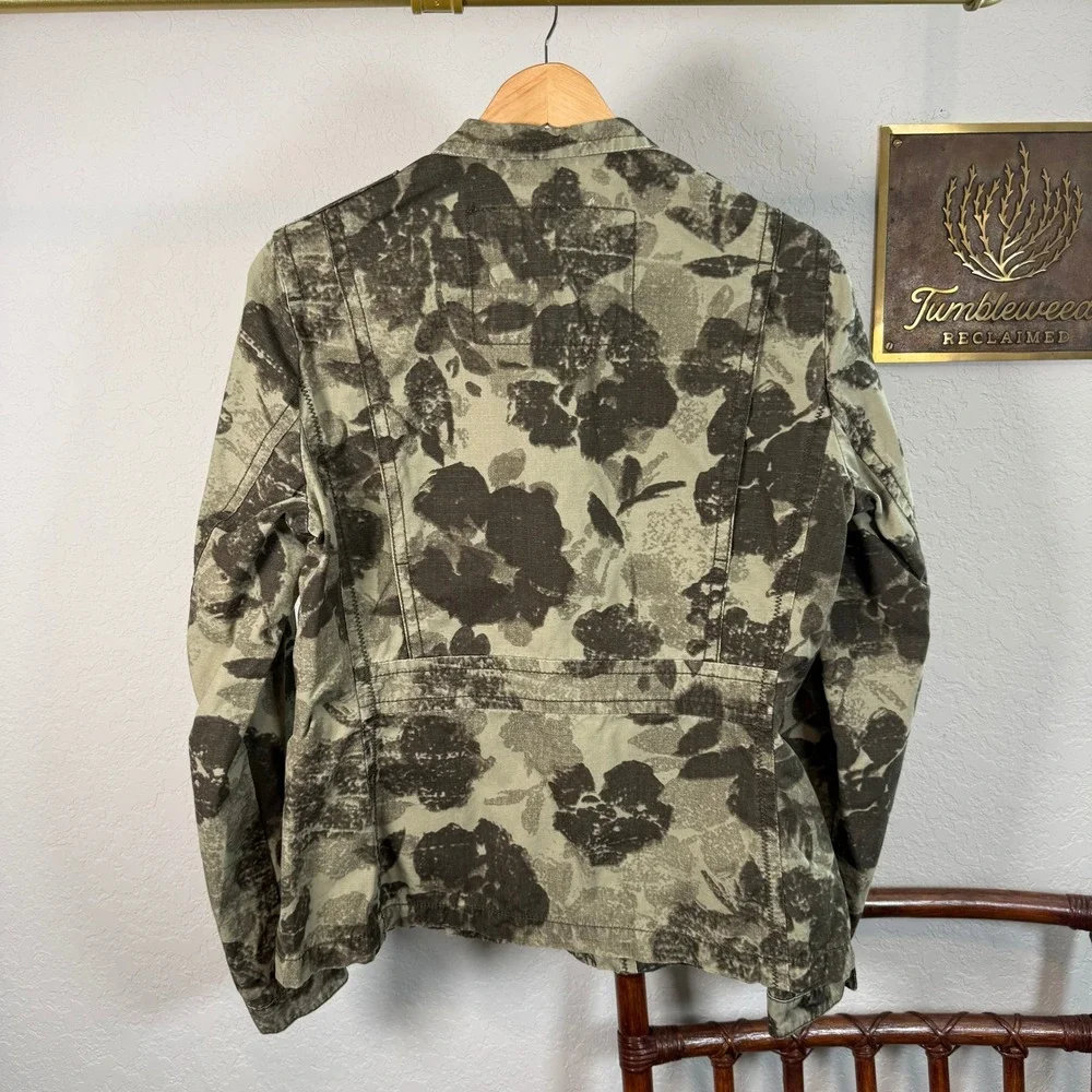 Eddie Bauer Women Medium Olive Green Floral Camo Military Utility Field Jacket